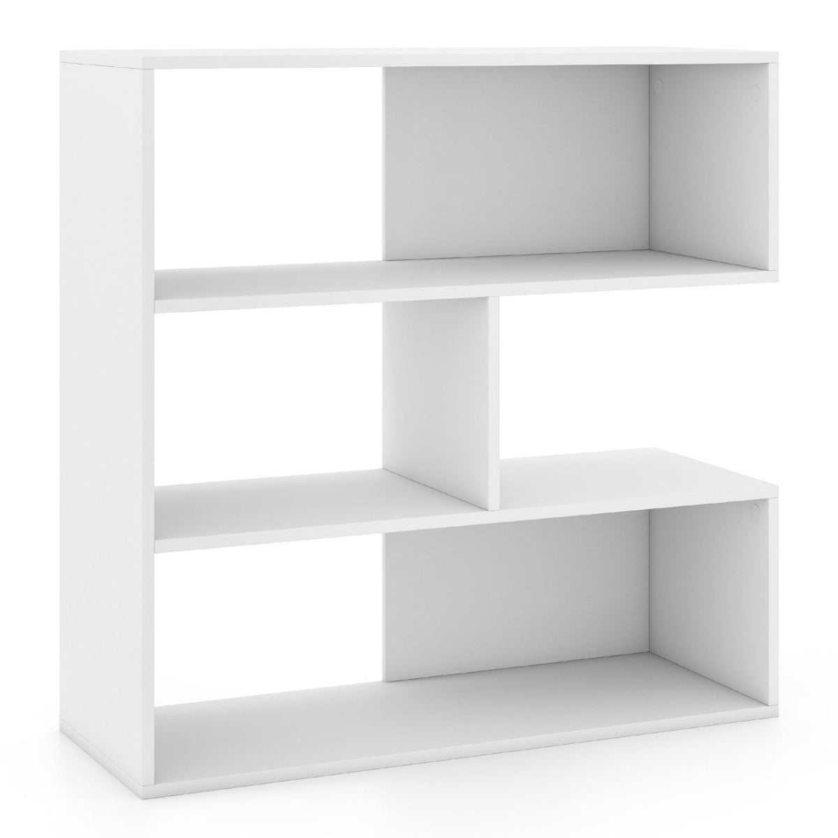 Concave Bookshelf with 3 Open Shelves & Anti-Toppling Device for Living Room-White-Bookcases-DECOROLALA