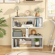 Concave Bookshelf with 3 Open Shelves & Anti-Toppling Device for Living Room-White-Bookcases-DECOROLALA