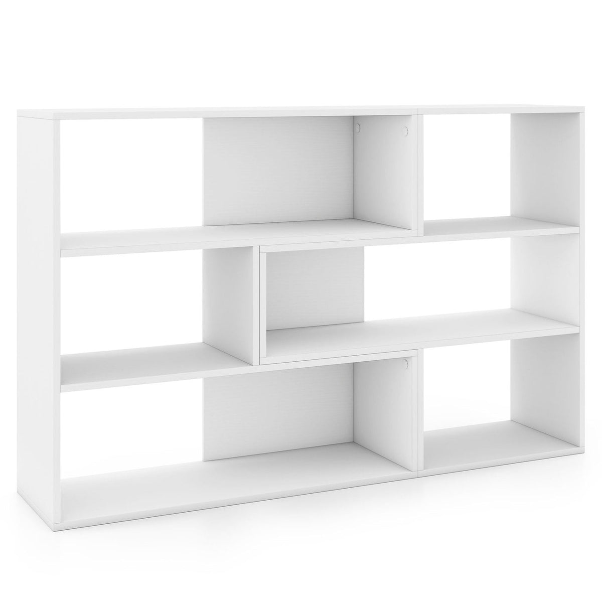 Concave & Convex Bookshelf Set with 3 Open Shelves & Anti-Toppling Device for Living Room-White-Bookcases-DECOROLALA