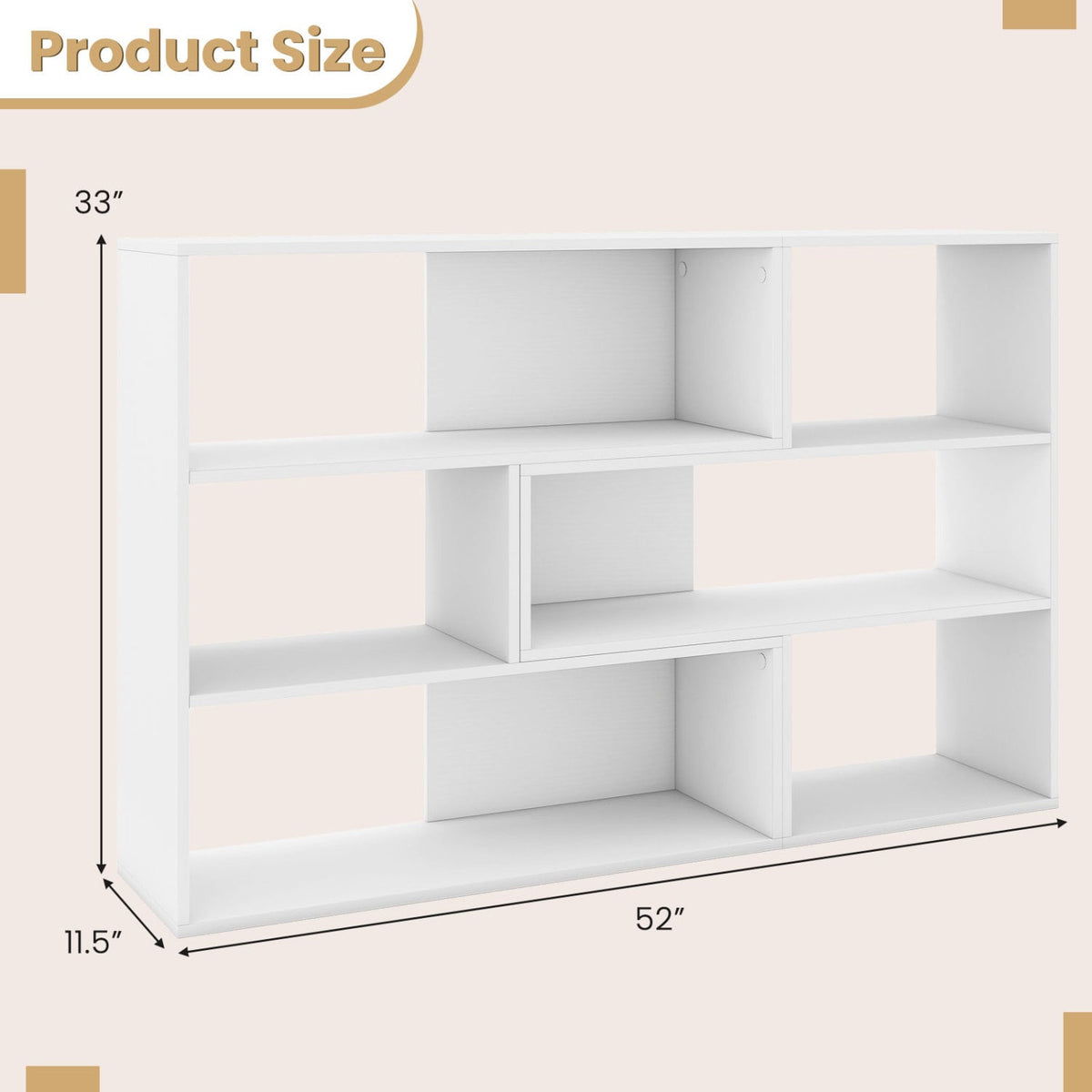 Concave & Convex Bookshelf Set with 3 Open Shelves & Anti-Toppling Device for Living Room-White-Bookcases-DECOROLALA