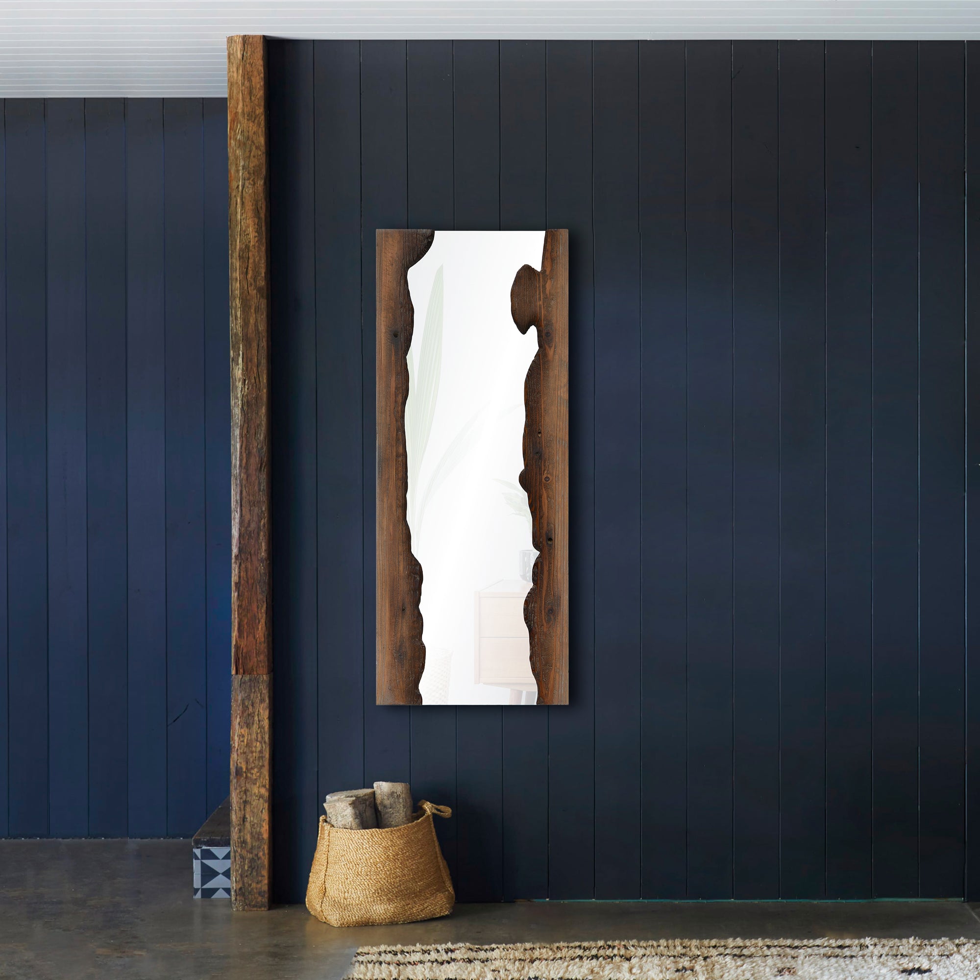 Connix 50" Tall Rectangle Wall Mirror, Brown-Mirror-DECOROLALA