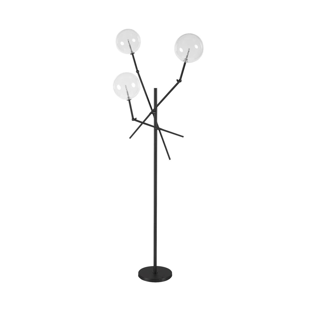 Connor II 84" Black Metal Glass Globe Three Light Floor Lamp-Floor Lamps-DECOROLALA