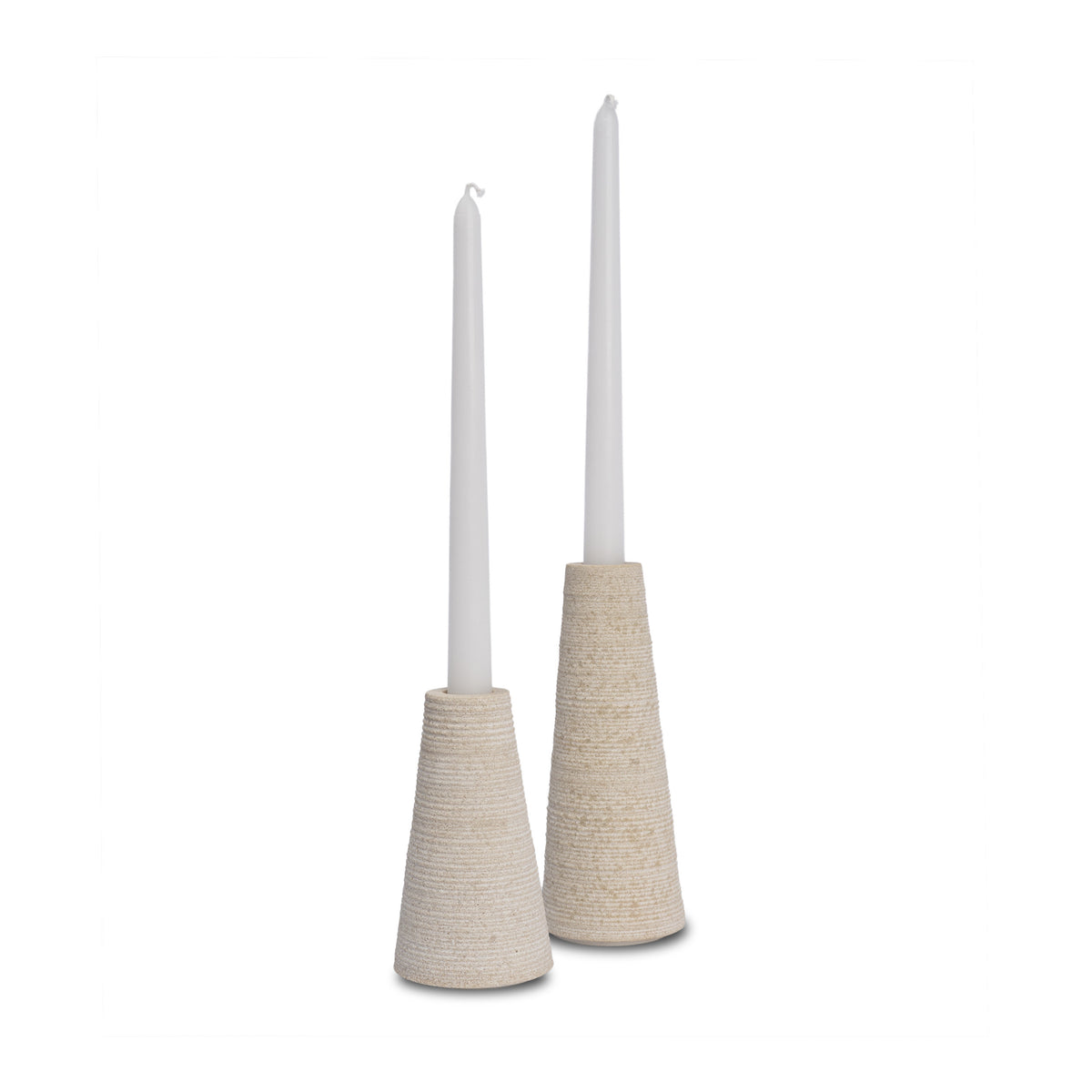 Cono Off-White Marble Cone Shaped Candle Holders (Set of 2)-Table Candle Holders-DECOROLALA