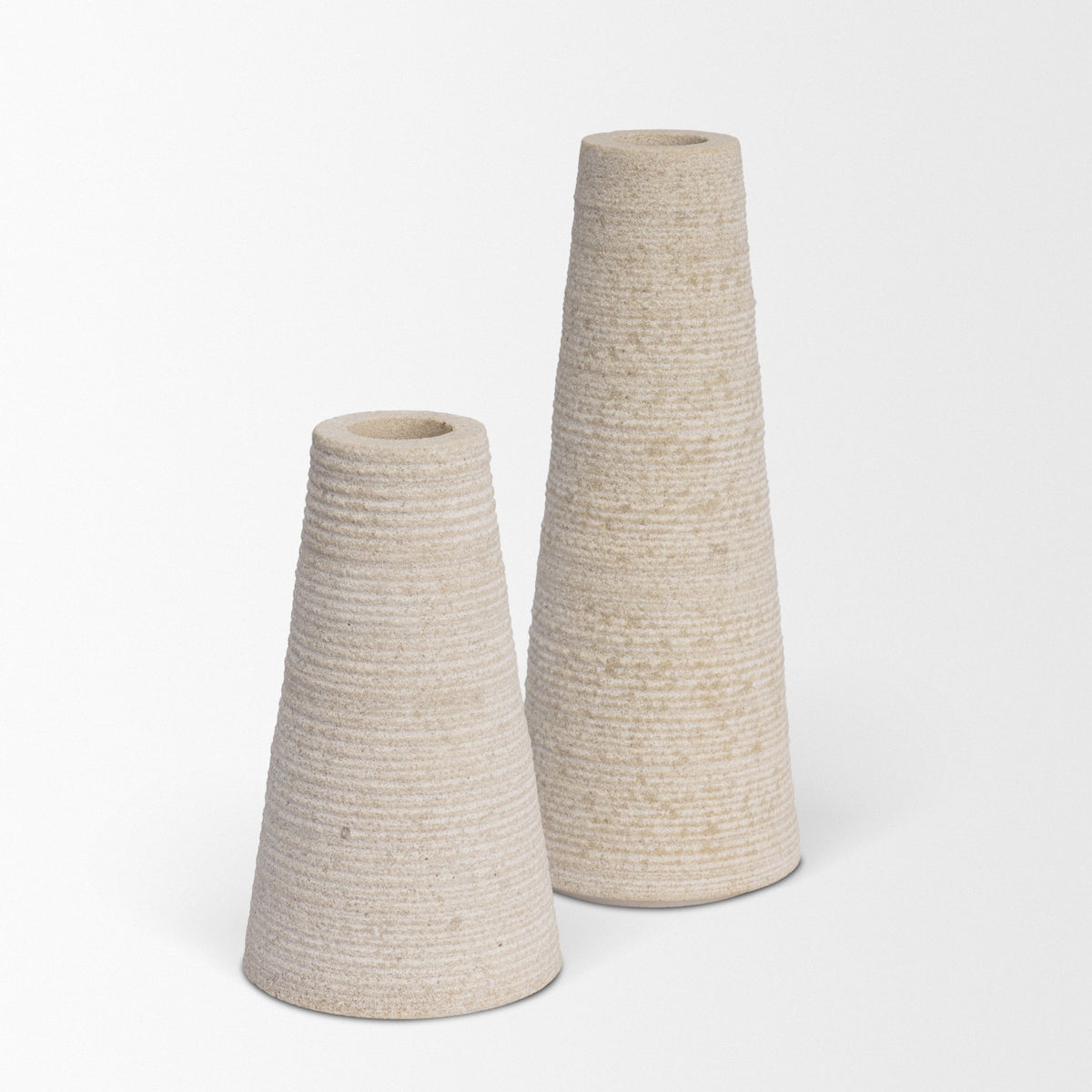 Cono Off-White Marble Cone Shaped Candle Holders (Set of 2)-Table Candle Holders-DECOROLALA