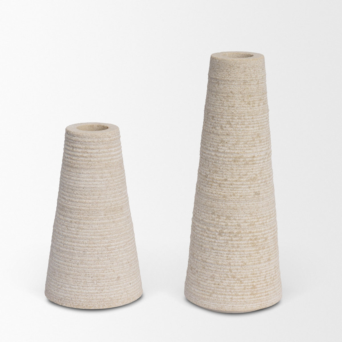 Cono Off-White Marble Cone Shaped Candle Holders (Set of 2)-Table Candle Holders-DECOROLALA