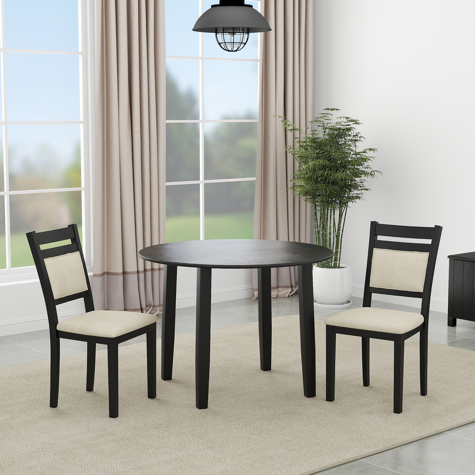Conrad 3-Piece Round Drop-Leaf Dining Set - Black-DECOROLALA