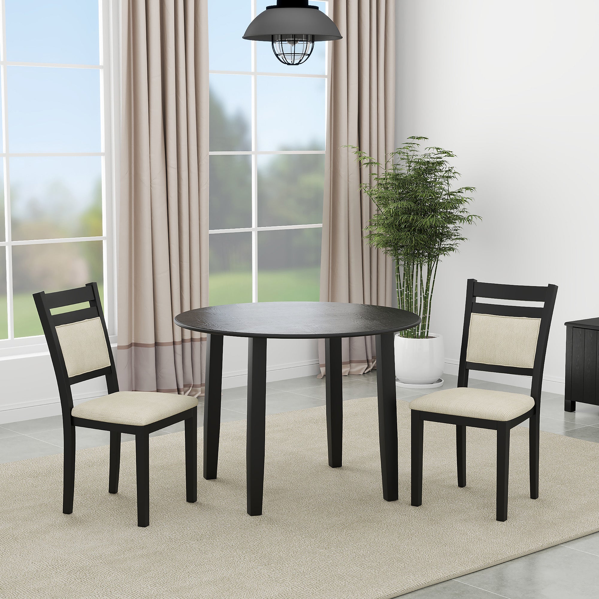 Conrad 3-Piece Round Drop-Leaf Dining Set - Black-DECOROLALA