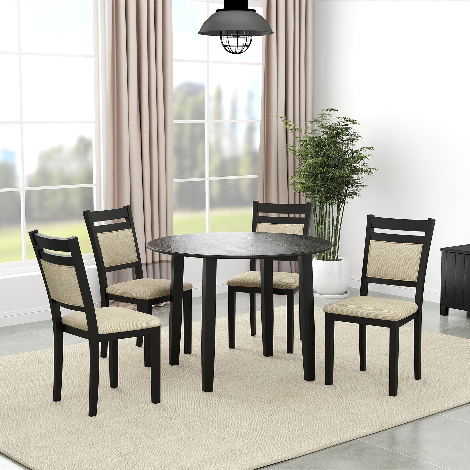 Conrad 5-Piece Round Dining Set - Black Drop Leaf Table-DECOROLALA