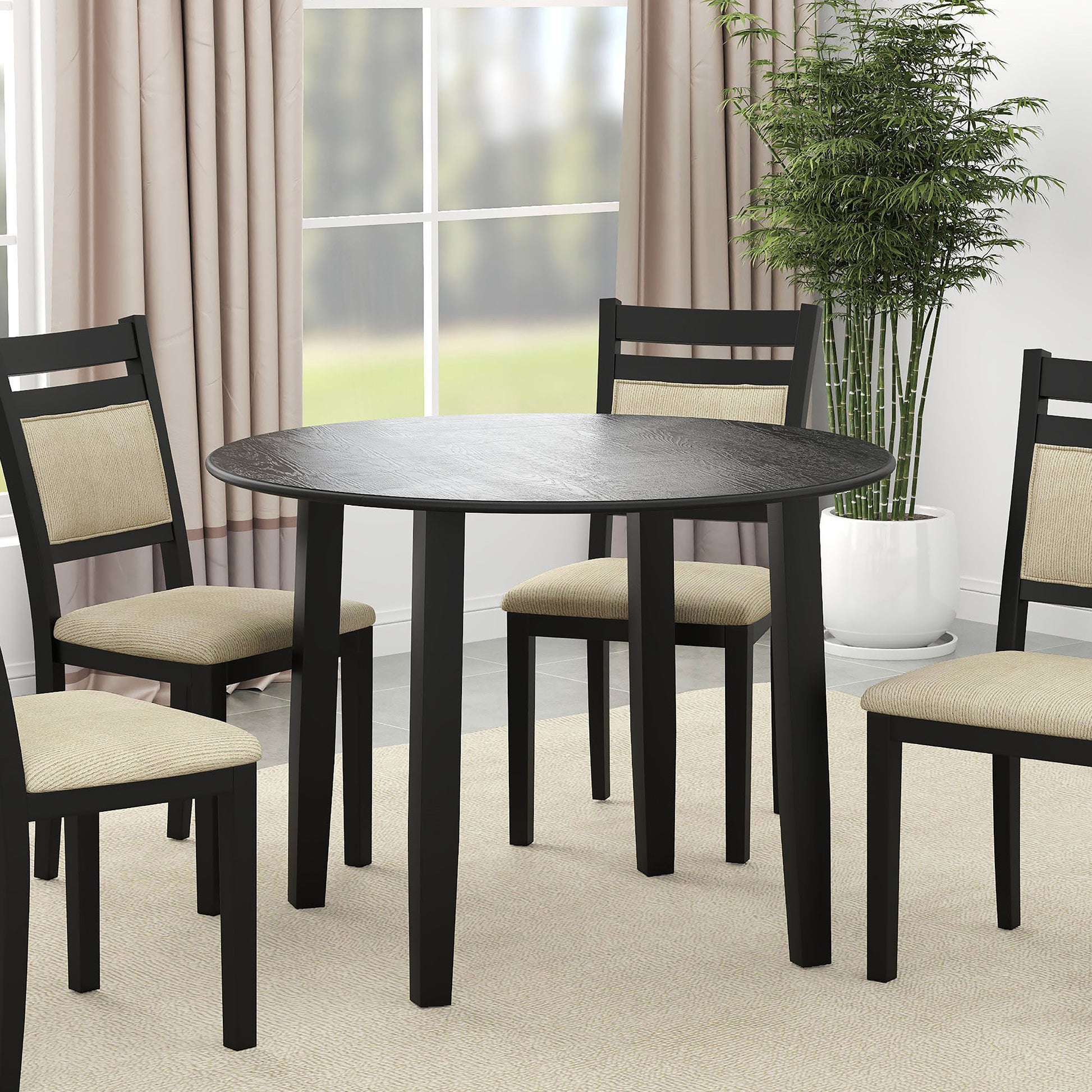 Conrad Round Dining Table - Black Double Drop-Leaf Design-DECOROLALA