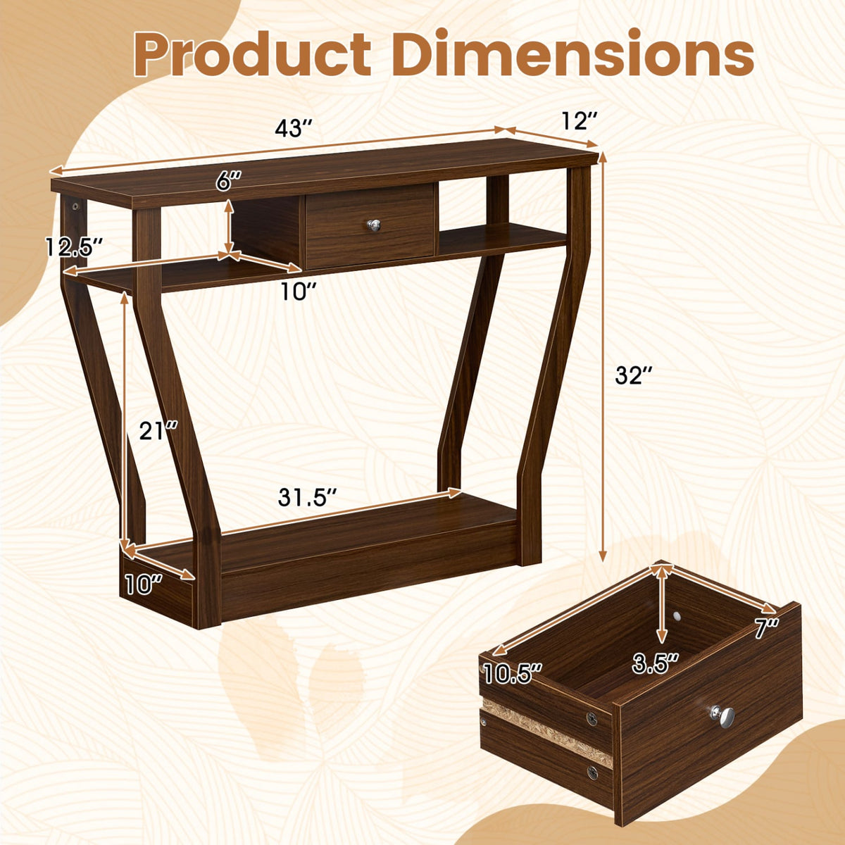 Console Hall Table with Storage Drawer and Shelf-Walnut-Console Tables-DECOROLALA