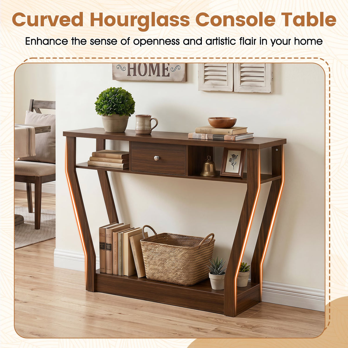 Console Hall Table with Storage Drawer and Shelf-Walnut-Console Tables-DECOROLALA