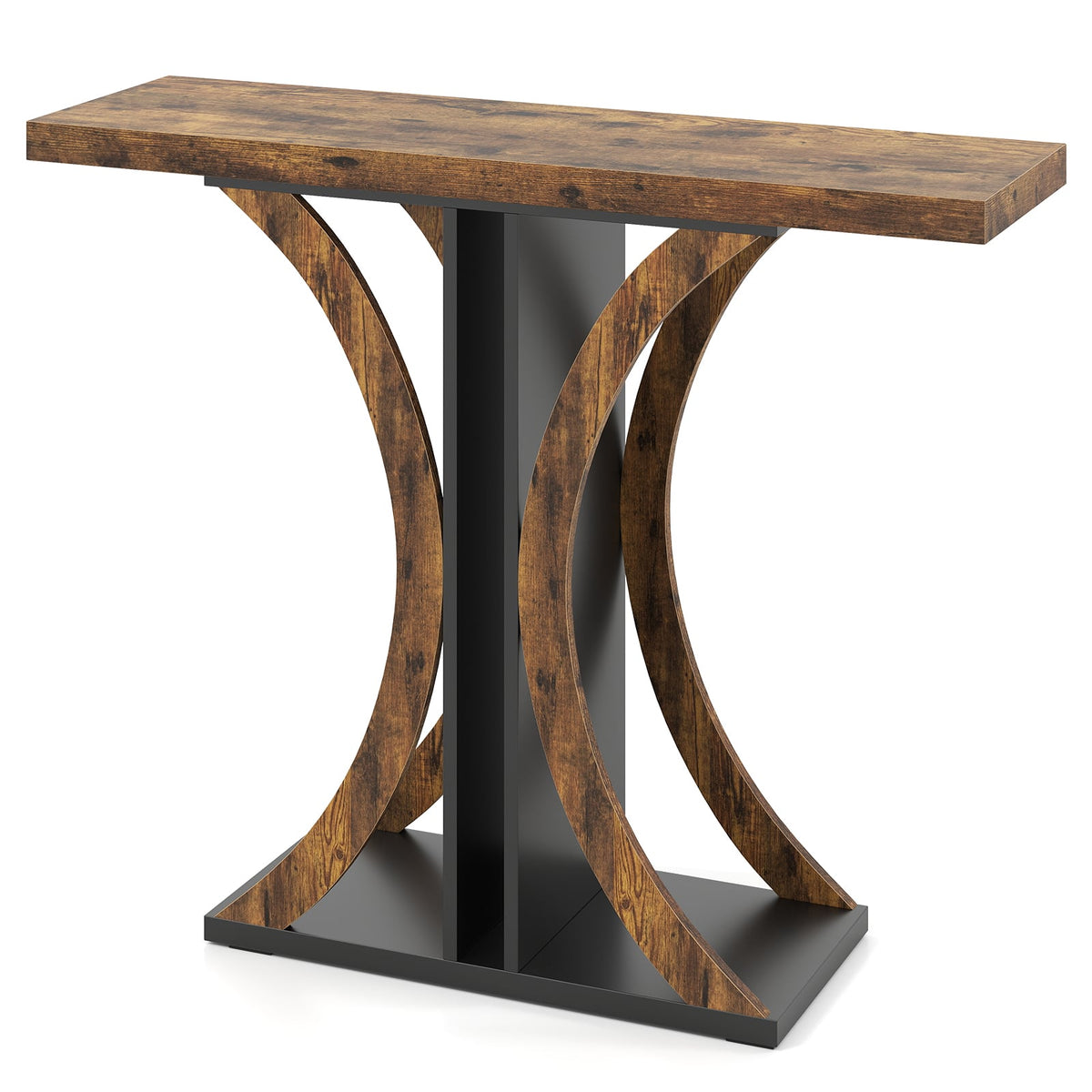 Console Table 39.5 Inch Rectangular Entryway Table with Geometric Frame-Rustic Brown-Console Tables-DECOROLALA