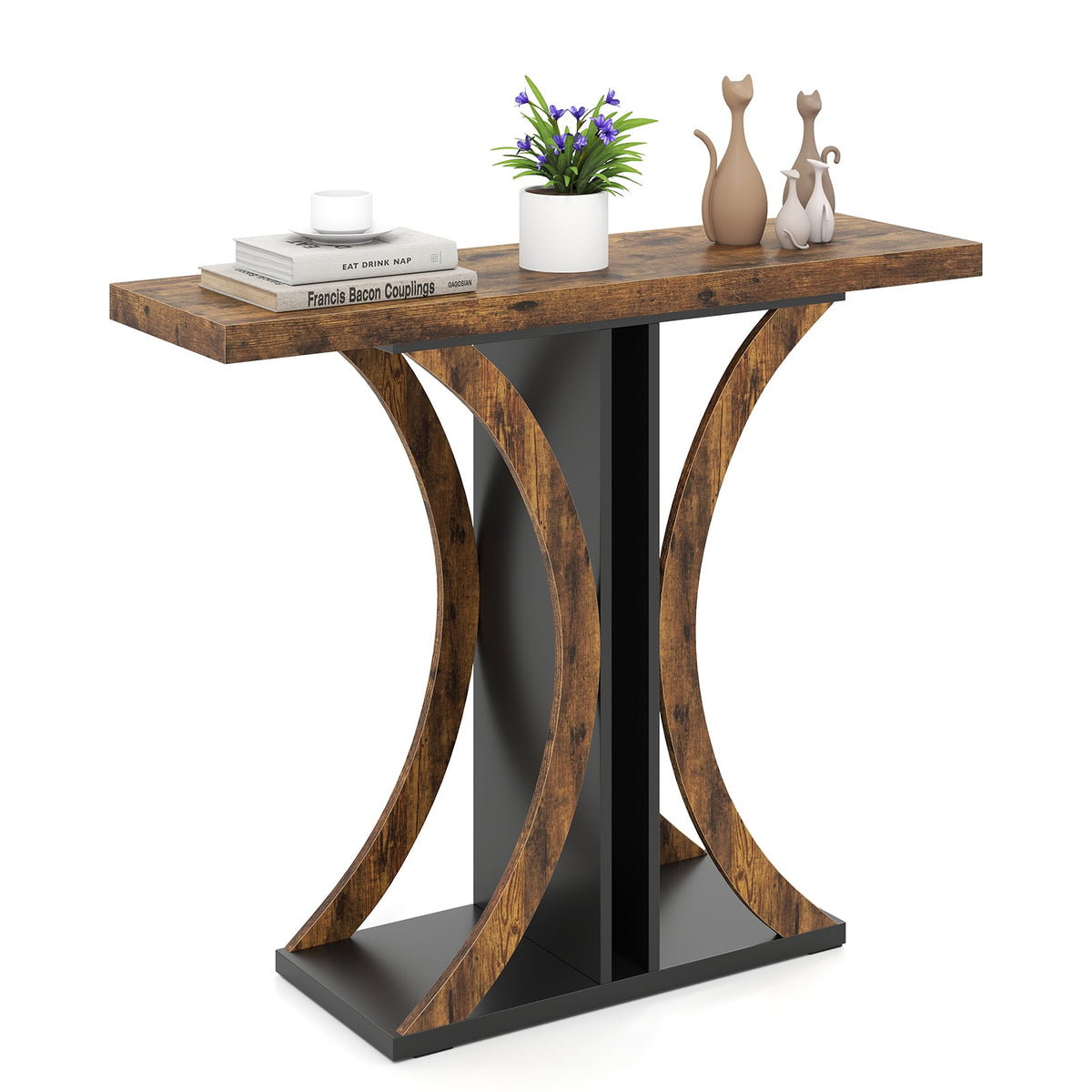 Console Table 39.5 Inch Rectangular Entryway Table with Geometric Frame-Rustic Brown-Console Tables-DECOROLALA