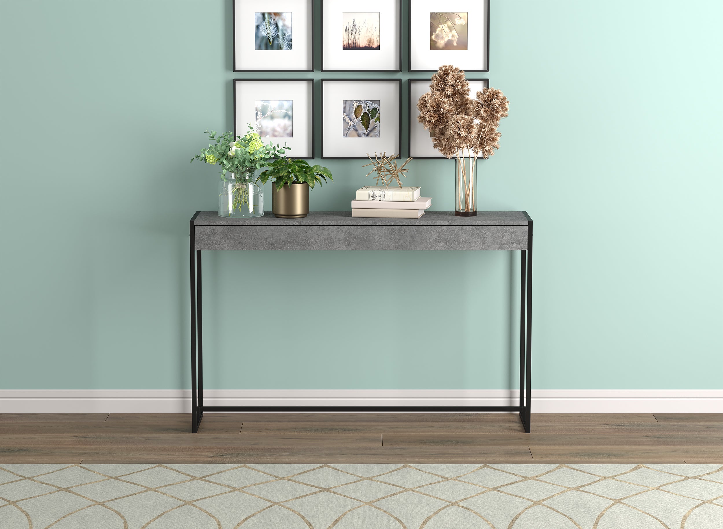 Console Table 47" Dark Cement Black Metal-Consoles-DECOROLALA
