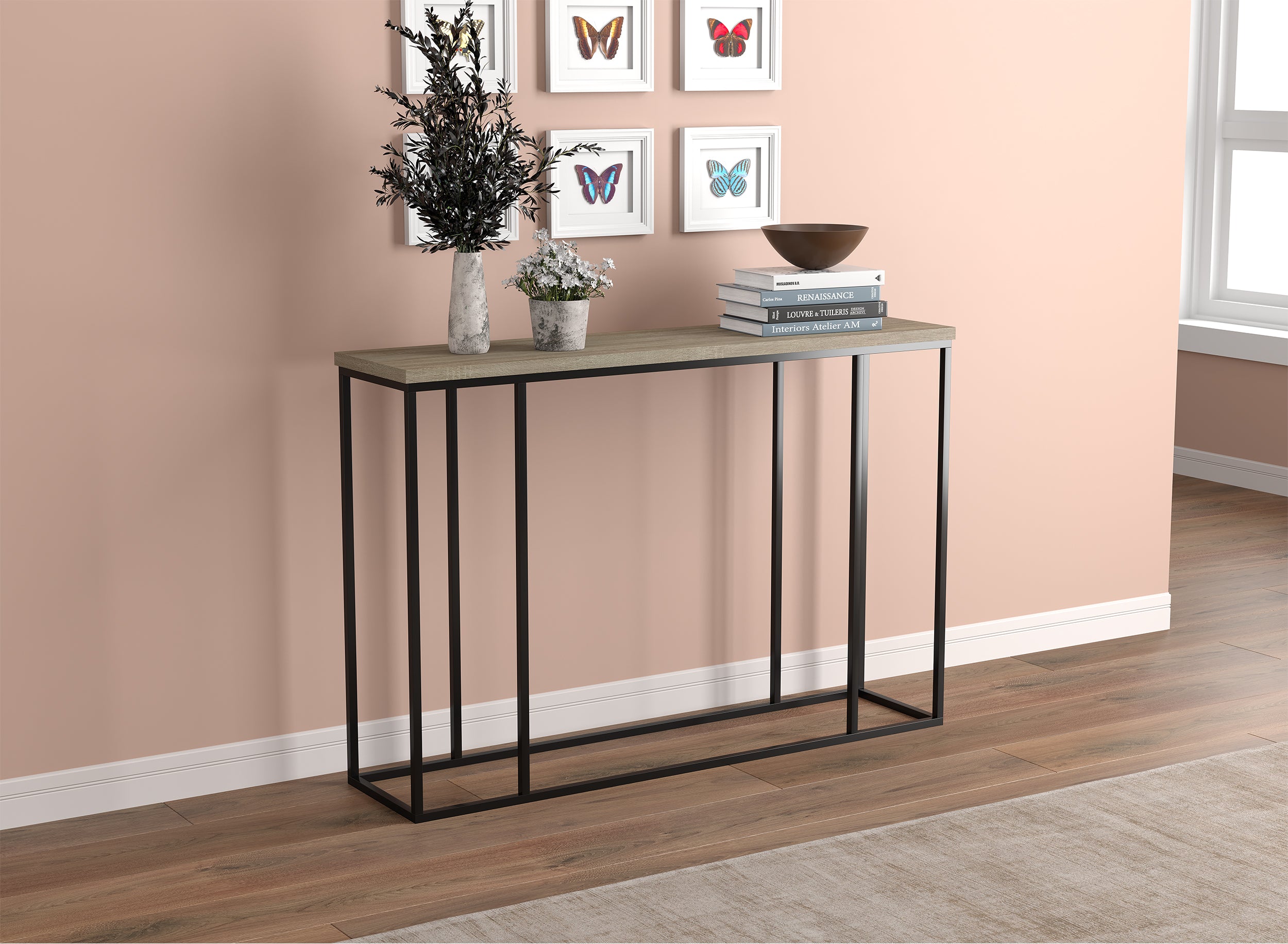 Console Table 47" Dark Taupe Black Metal-Consoles-DECOROLALA
