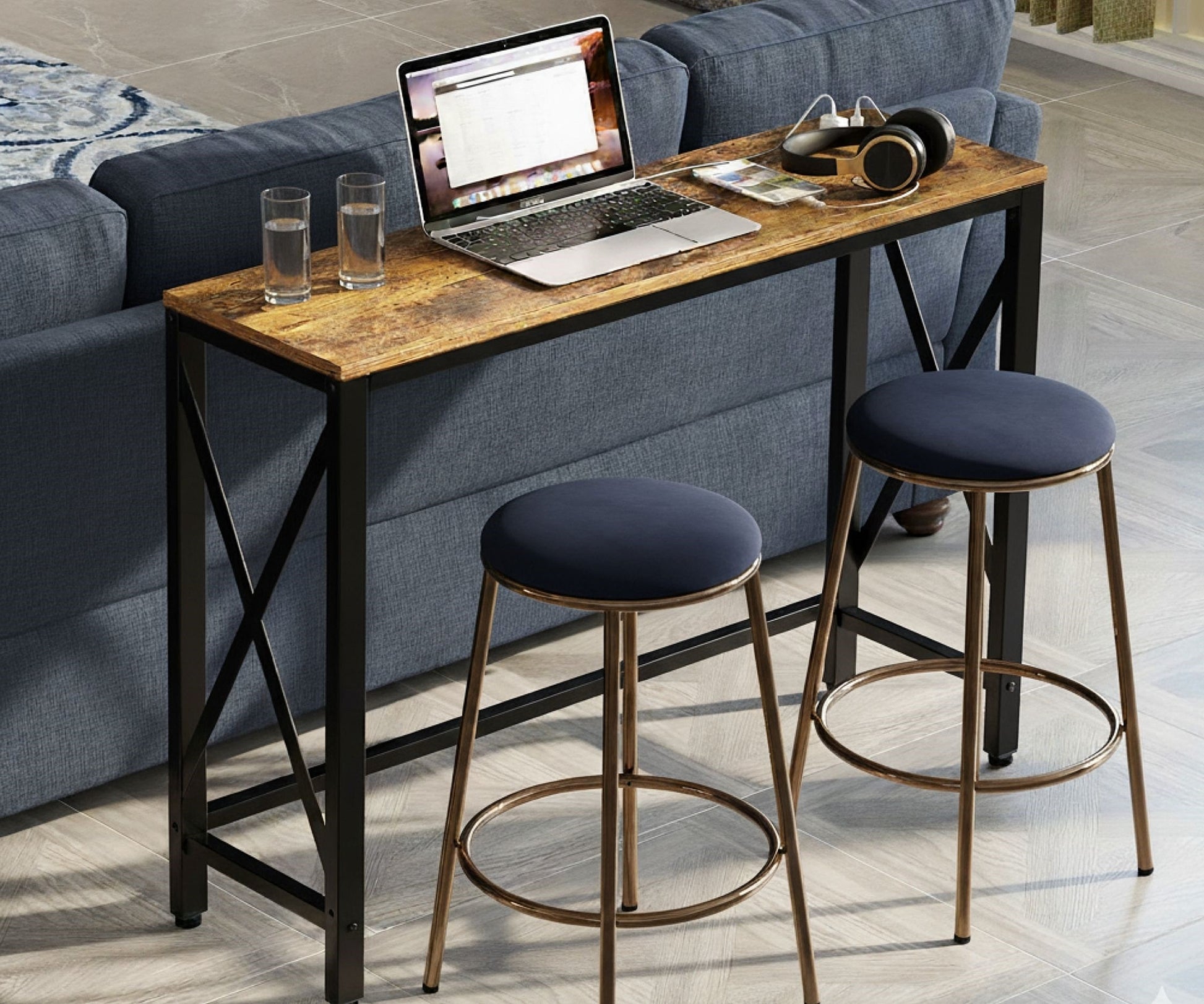 Console Table 55" Brown Reclaimed Wood Charging Station-Consoles-DECOROLALA