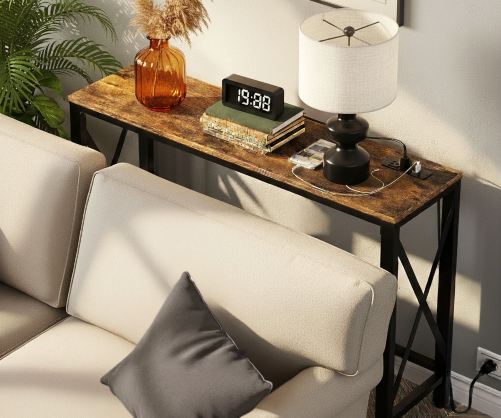 Console Table 55" Brown Reclaimed Wood Charging Station-Consoles-DECOROLALA