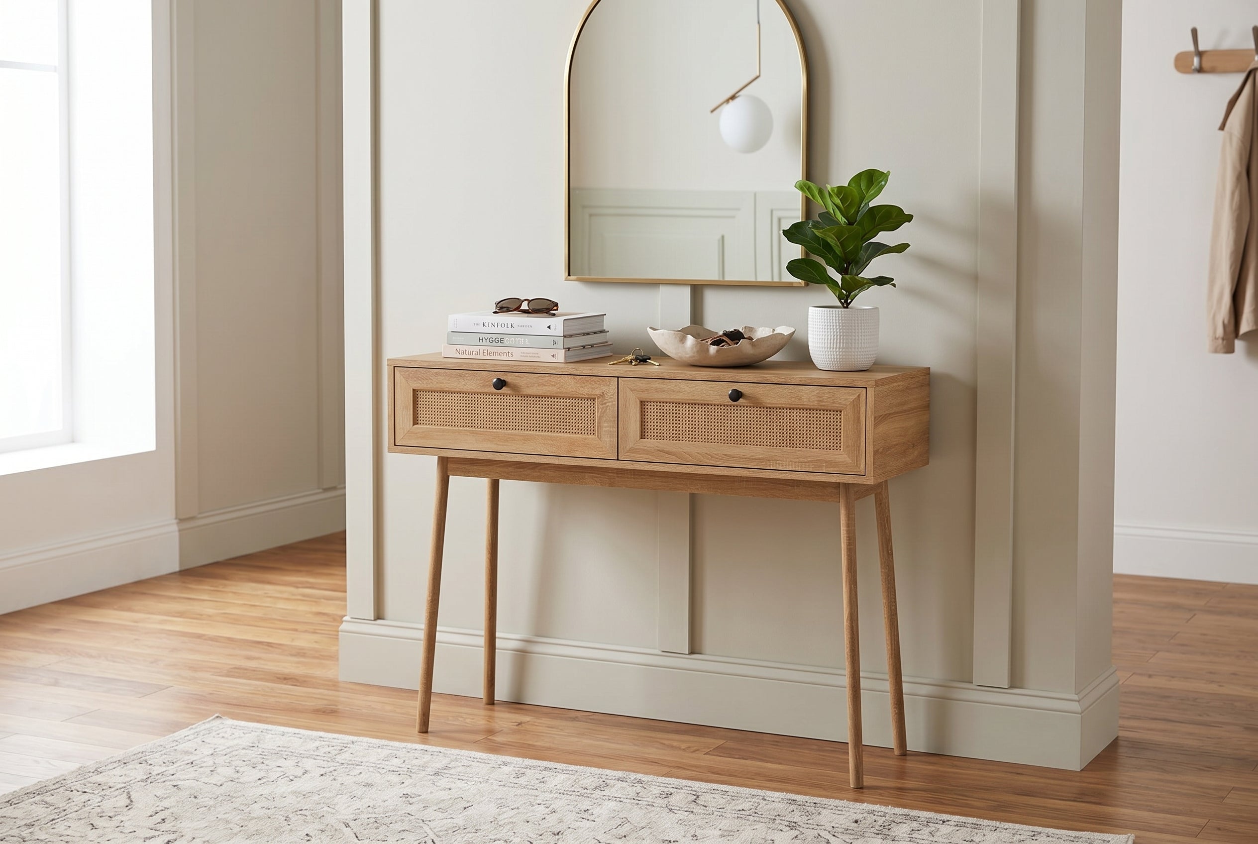 Console Table Brown Wood Look Drawers-Consoles-DECOROLALA