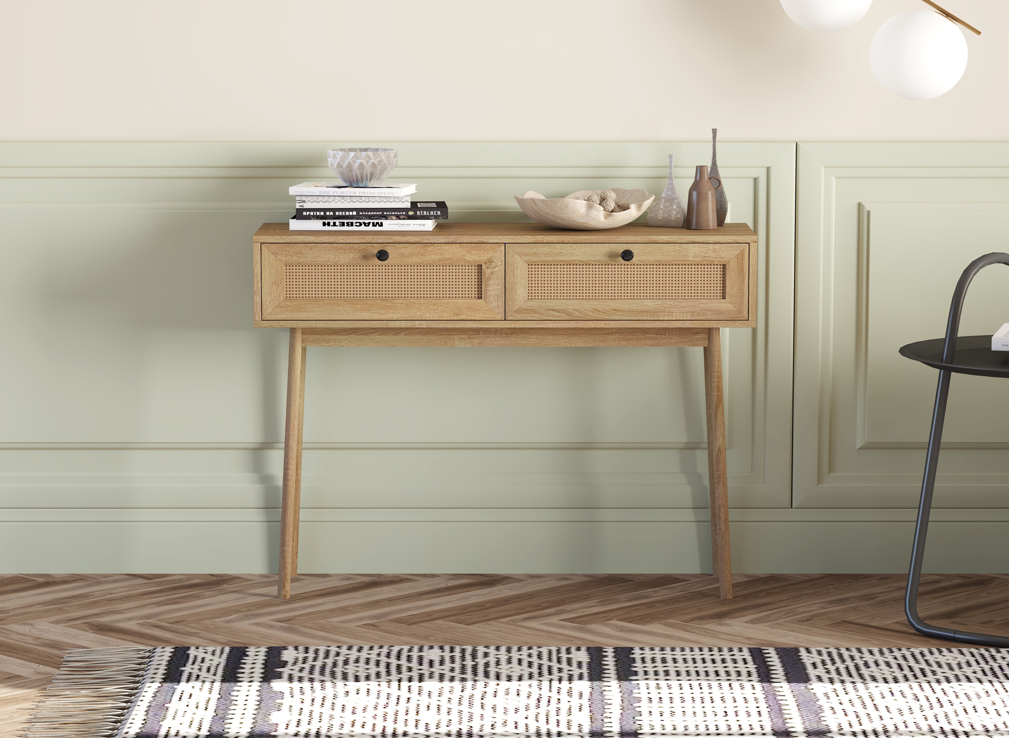 Console Table Brown Wood Look Drawers-Consoles-DECOROLALA