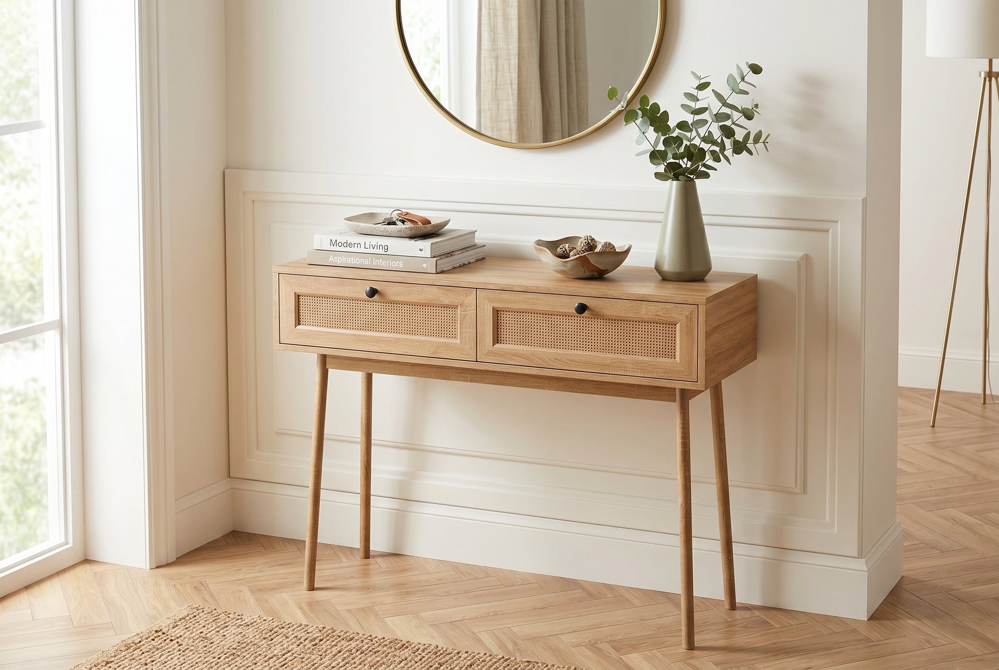 Console Table Brown Wood Look Drawers-Consoles-DECOROLALA