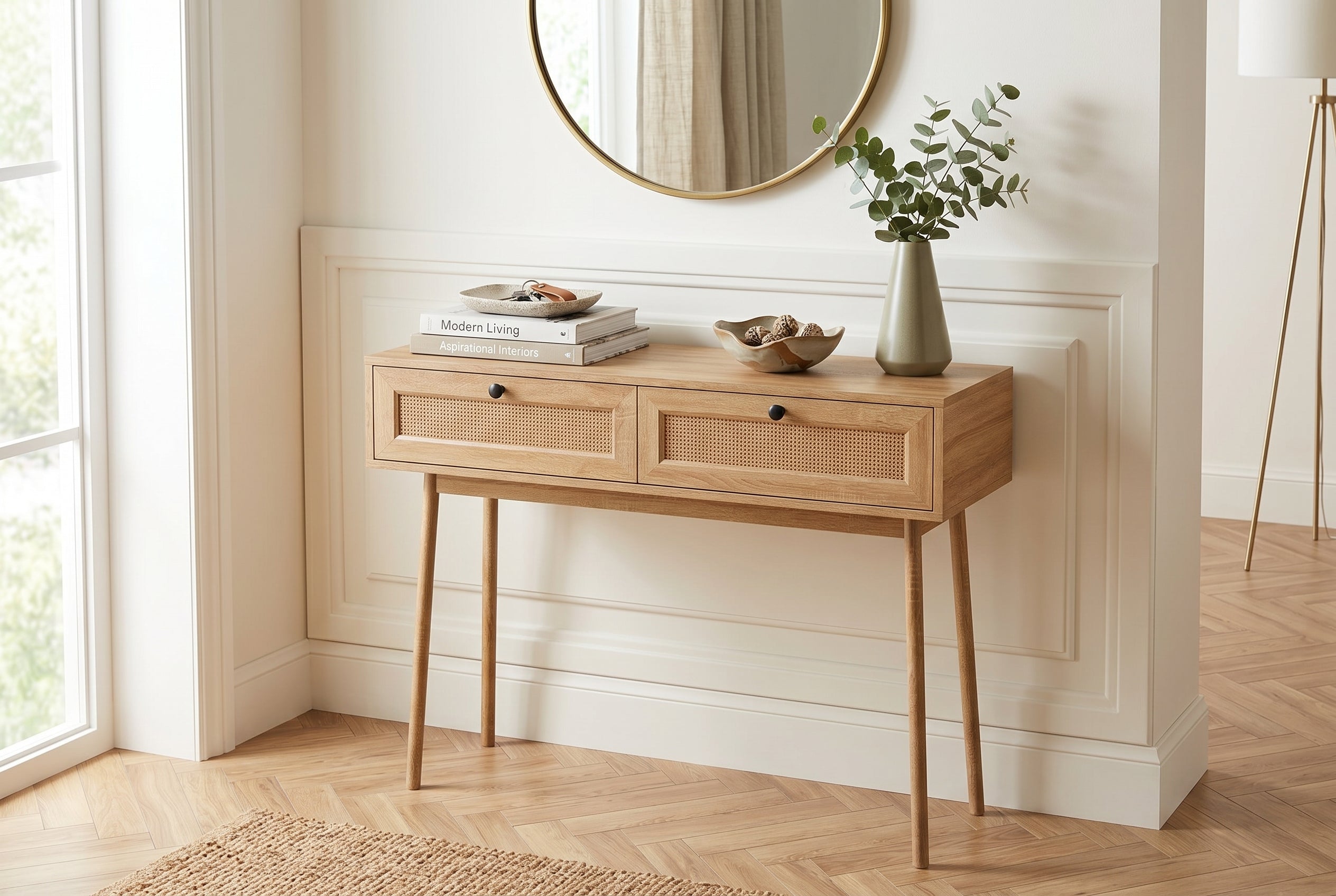 Console Table Brown Wood Look Drawers-Consoles-DECOROLALA