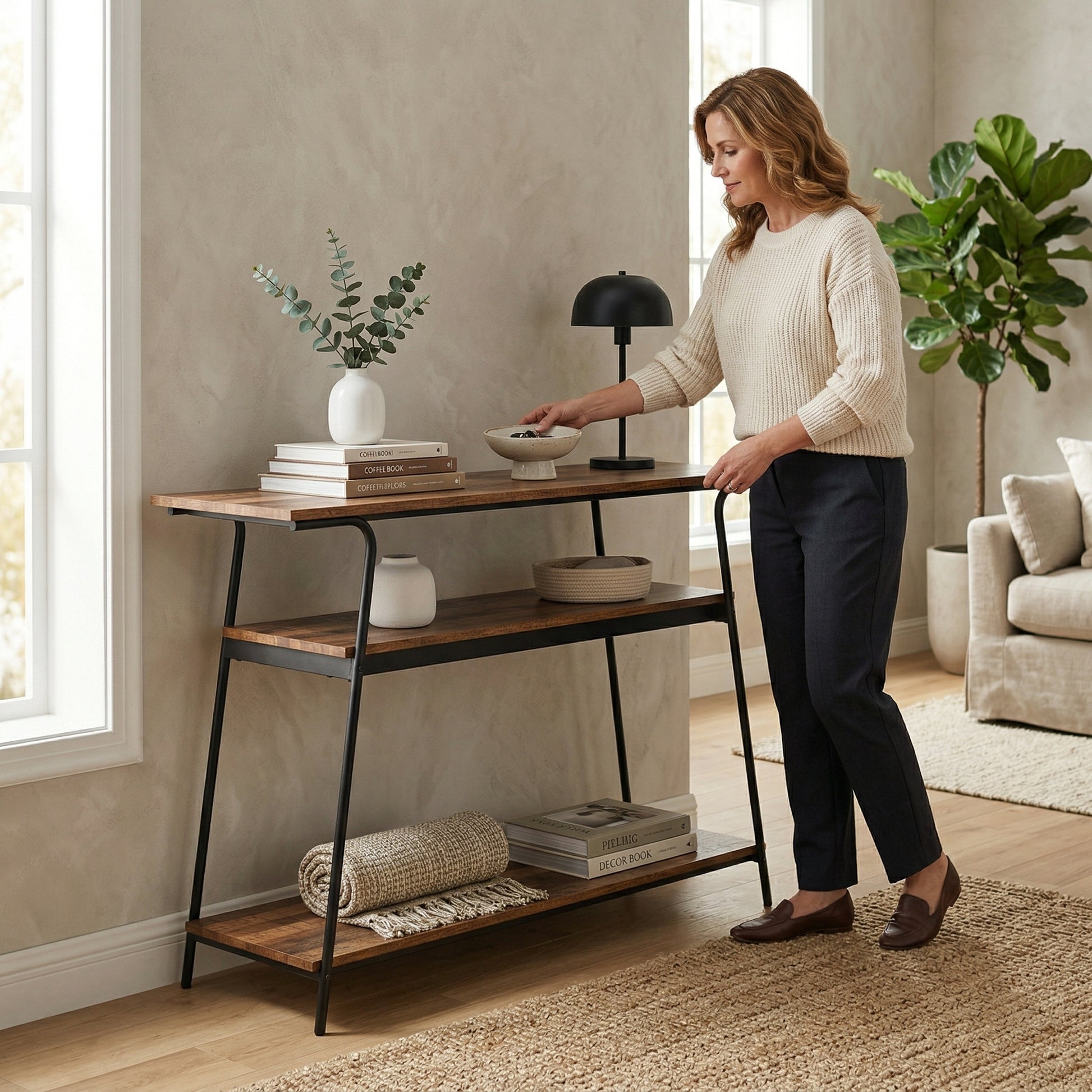 Console Table Reclaimed Wood Black Metal 3-Tier-Consoles-DECOROLALA