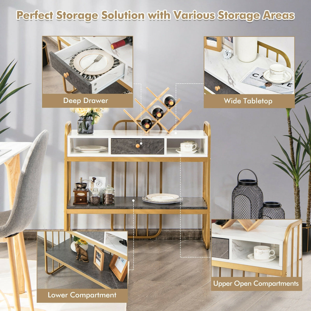 Console Table with Drawer Storage Shelf Wide Tabletop-White-Console Tables-DECOROLALA
