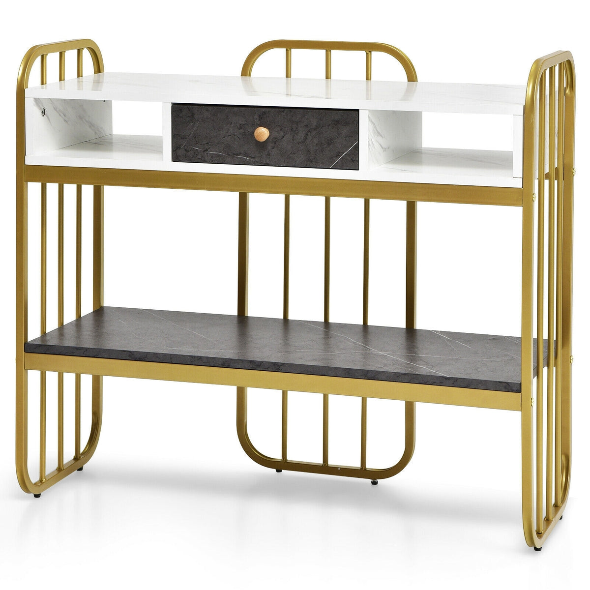 Console Table with Drawer Storage Shelf Wide Tabletop-White-Console Tables-DECOROLALA
