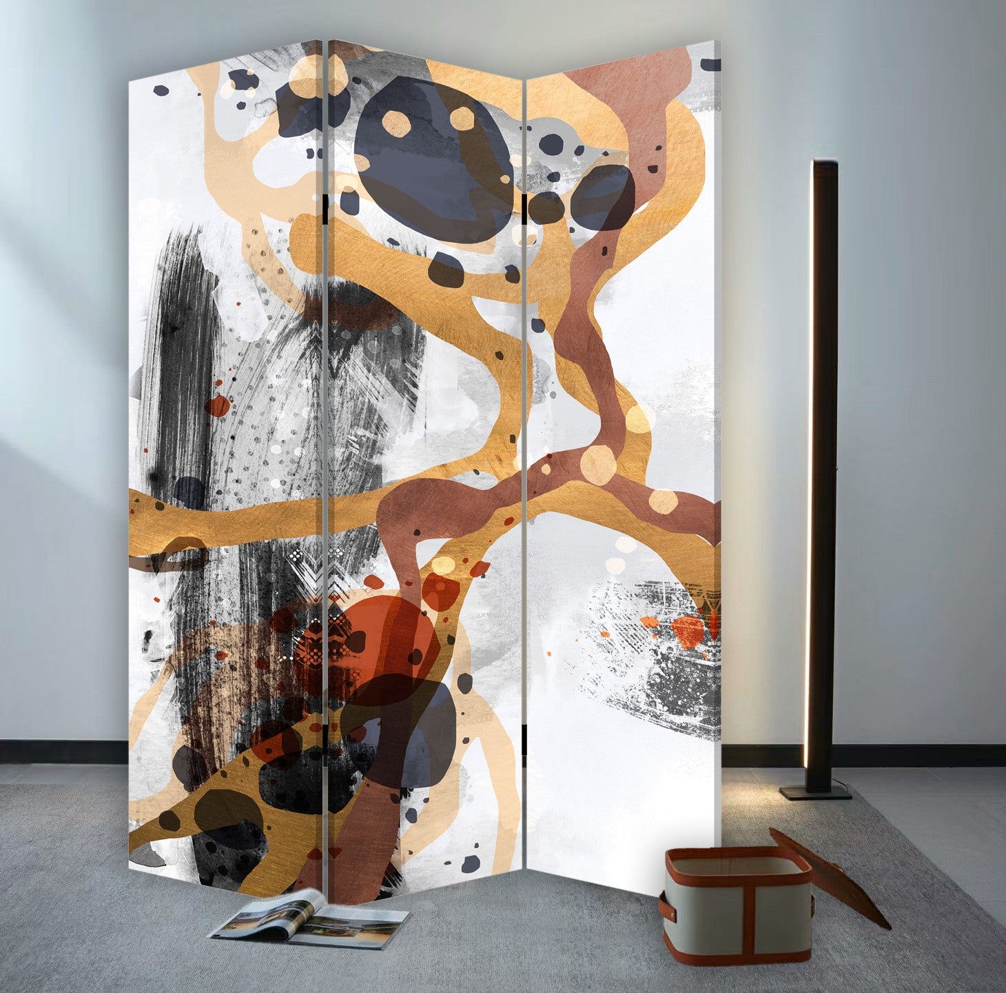 Contemporary Abstract Art Three Panel Room Divider Screen-Room Dividers-DECOROLALA