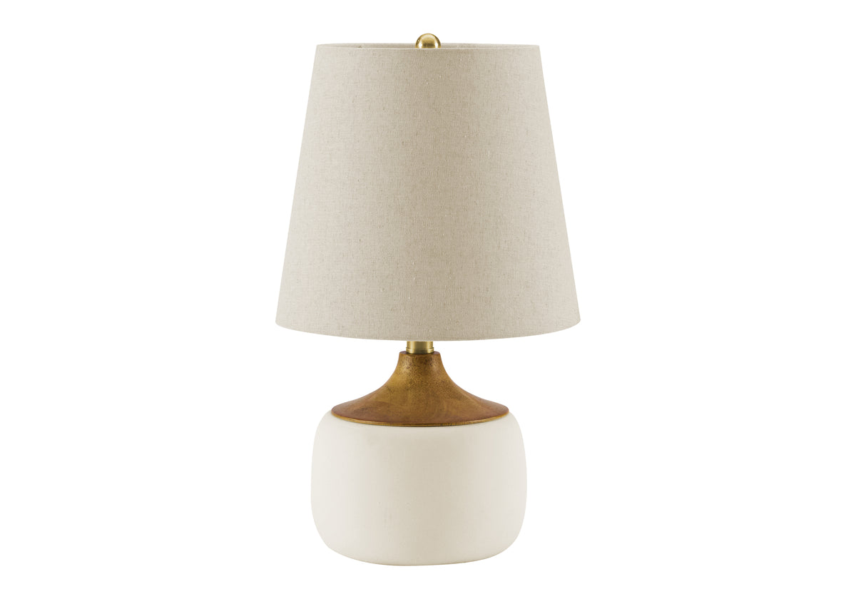 Contemporary Beige Ceramic Table Lamp with Wood Accent - 19"H-Table Lamps-DECOROLALA