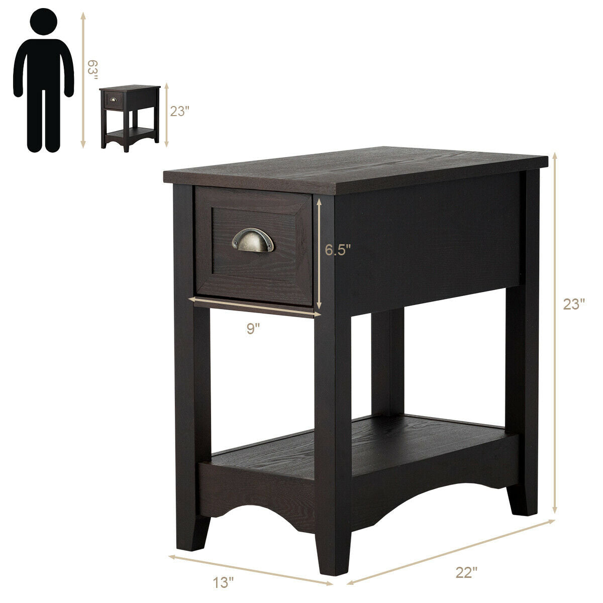 Contemporary Chair Side End Table Compact Table with Drawer Nightstand-Coffee-End & Side Tables-DECOROLALA