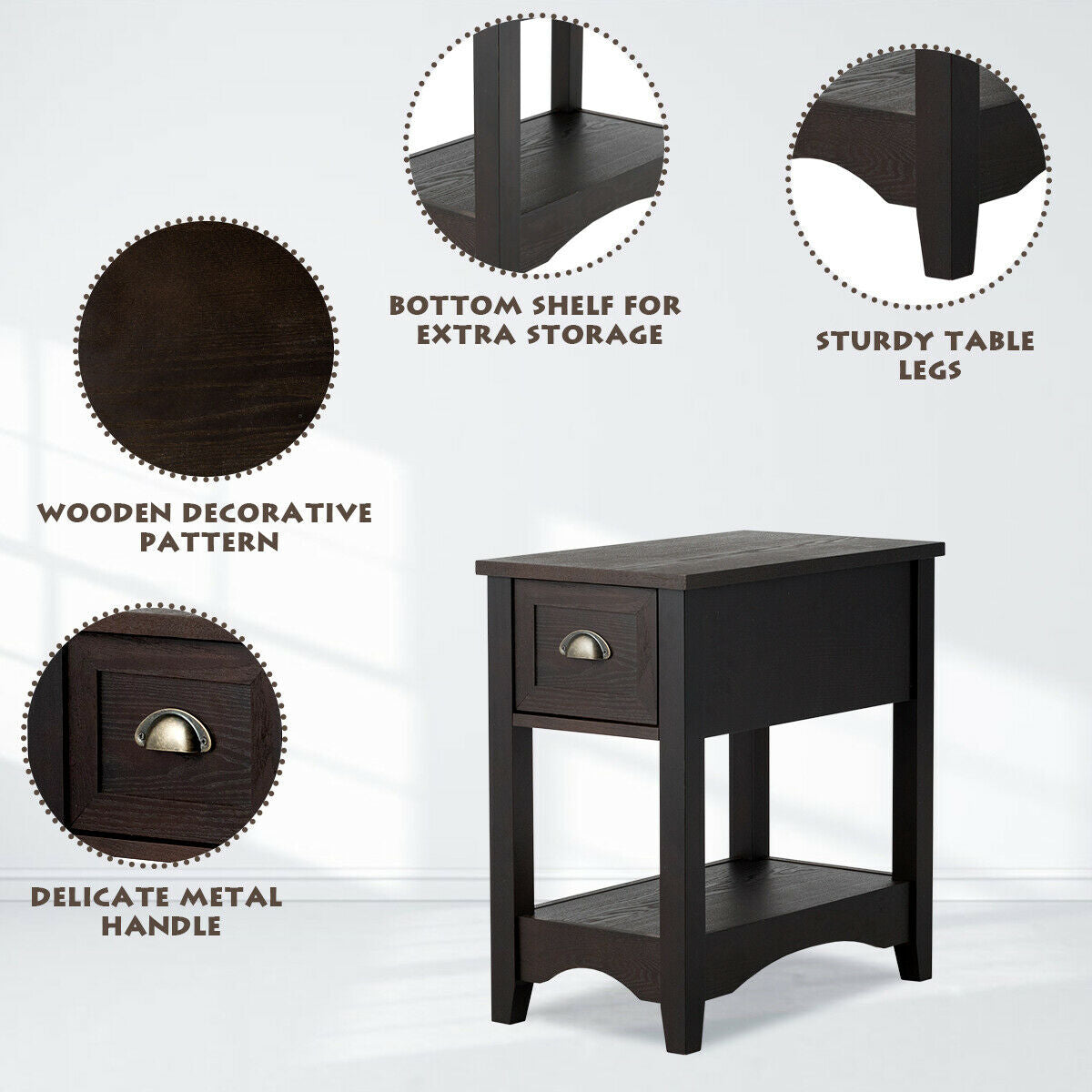 Contemporary Chair Side End Table Compact Table with Drawer Nightstand-Coffee-End & Side Tables-DECOROLALA