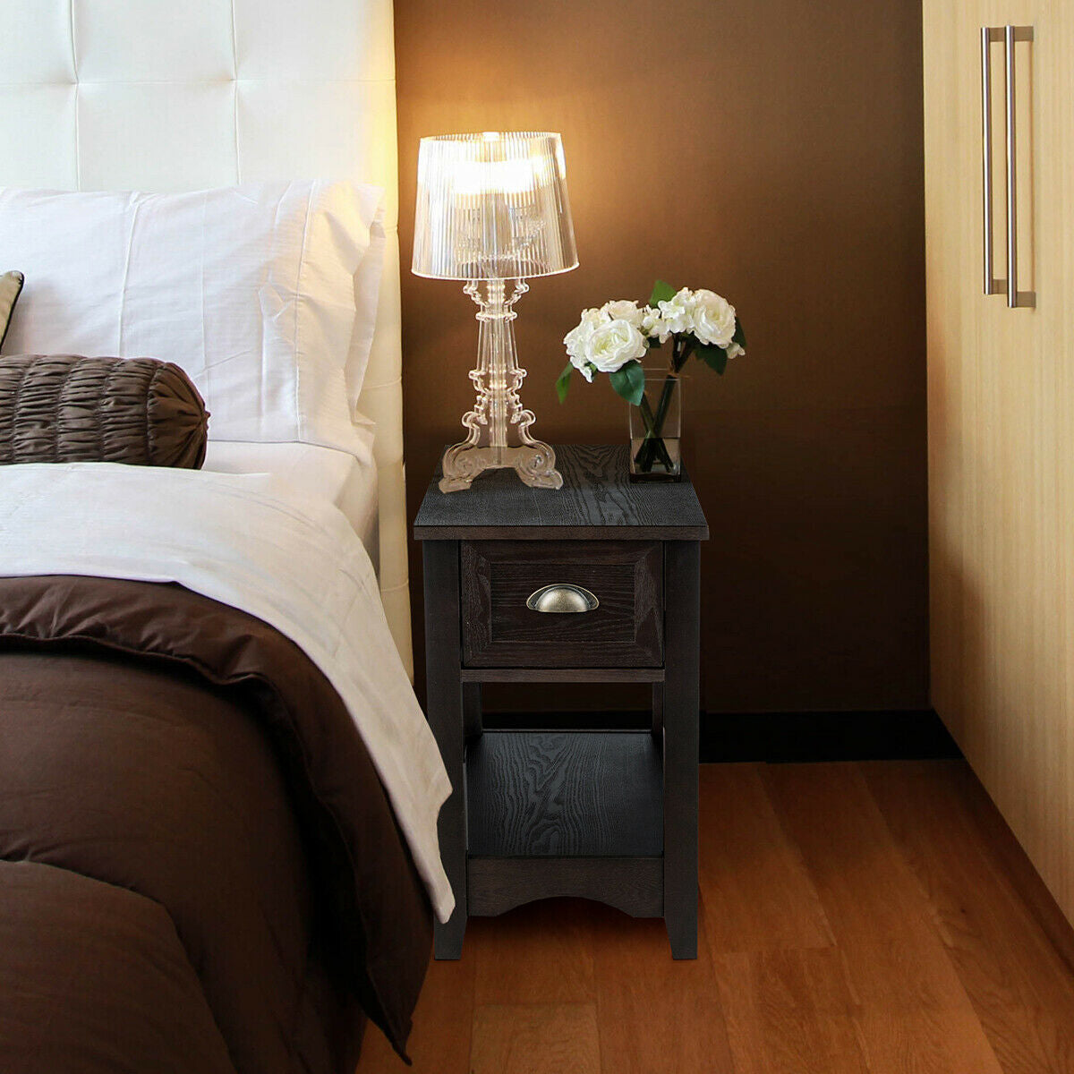 Contemporary Chair Side End Table Compact Table with Drawer Nightstand-Coffee-End & Side Tables-DECOROLALA