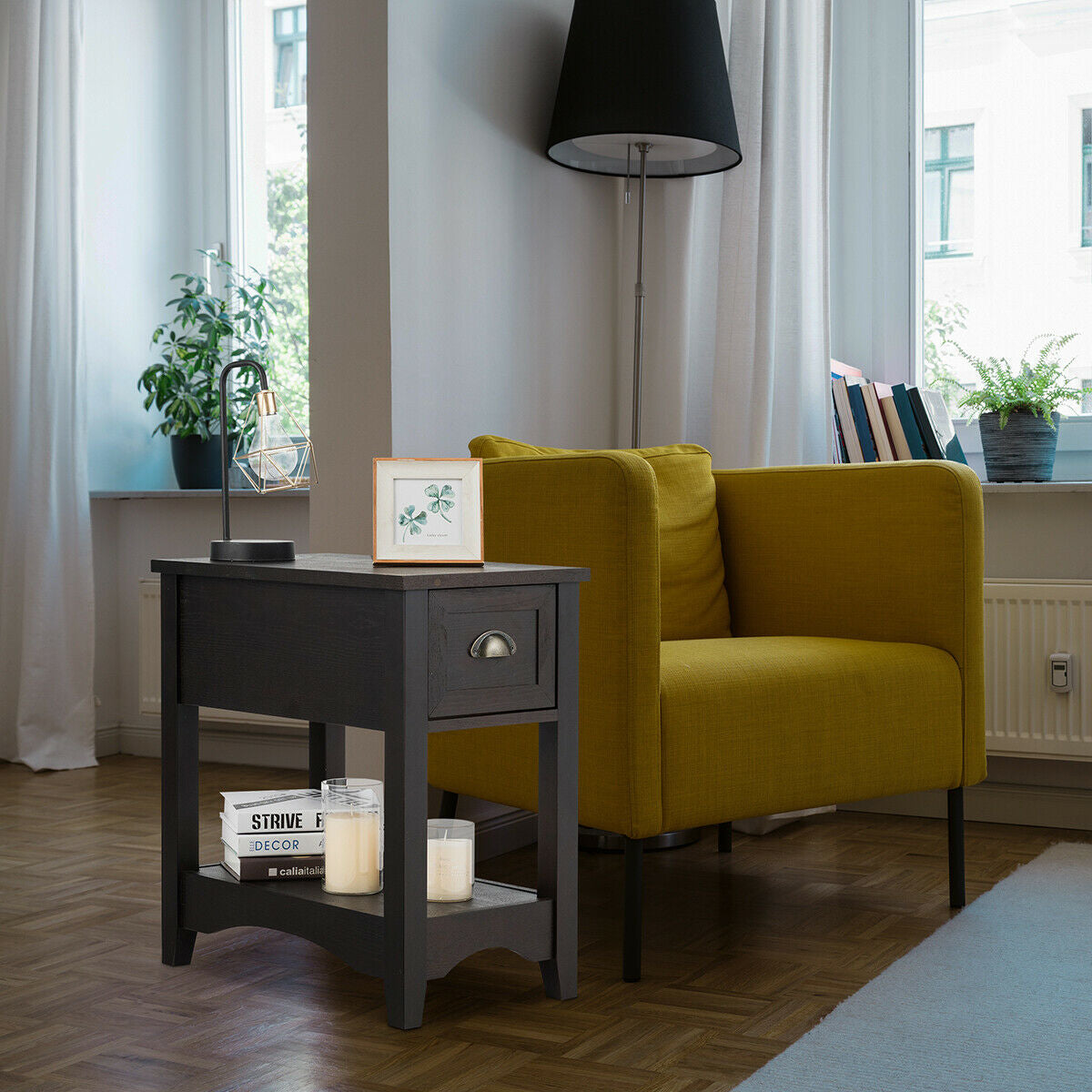 Contemporary Chair Side End Table Compact Table with Drawer Nightstand-Coffee-End & Side Tables-DECOROLALA