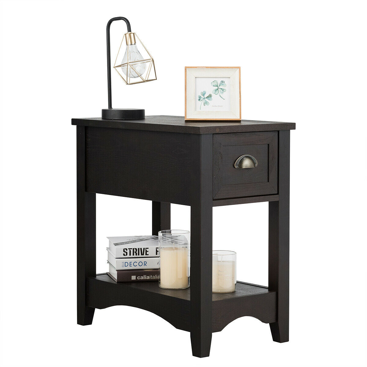 Contemporary Chair Side End Table Compact Table with Drawer Nightstand-Coffee-End & Side Tables-DECOROLALA