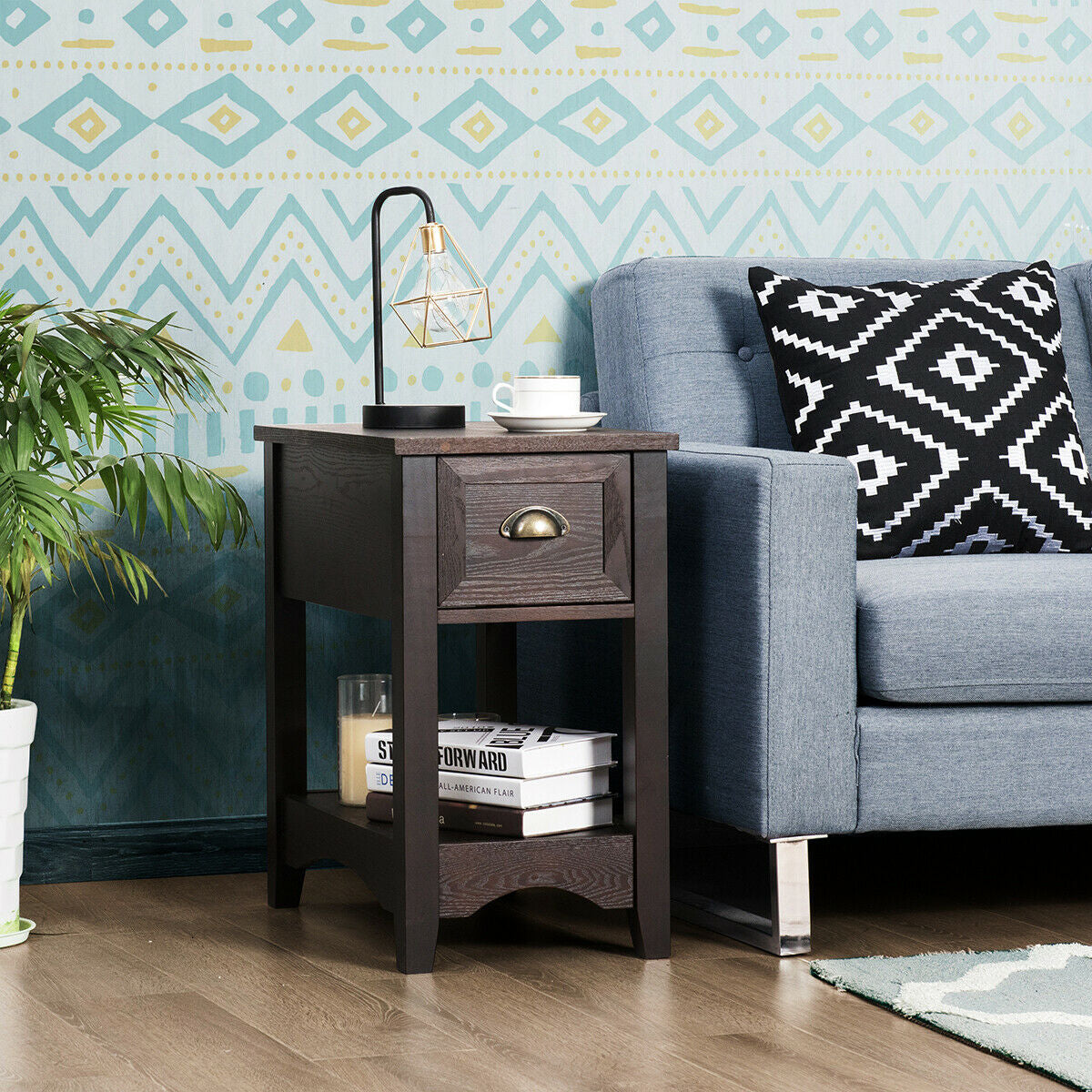 Contemporary Chair Side End Table Compact Table with Drawer Nightstand-Coffee-End & Side Tables-DECOROLALA