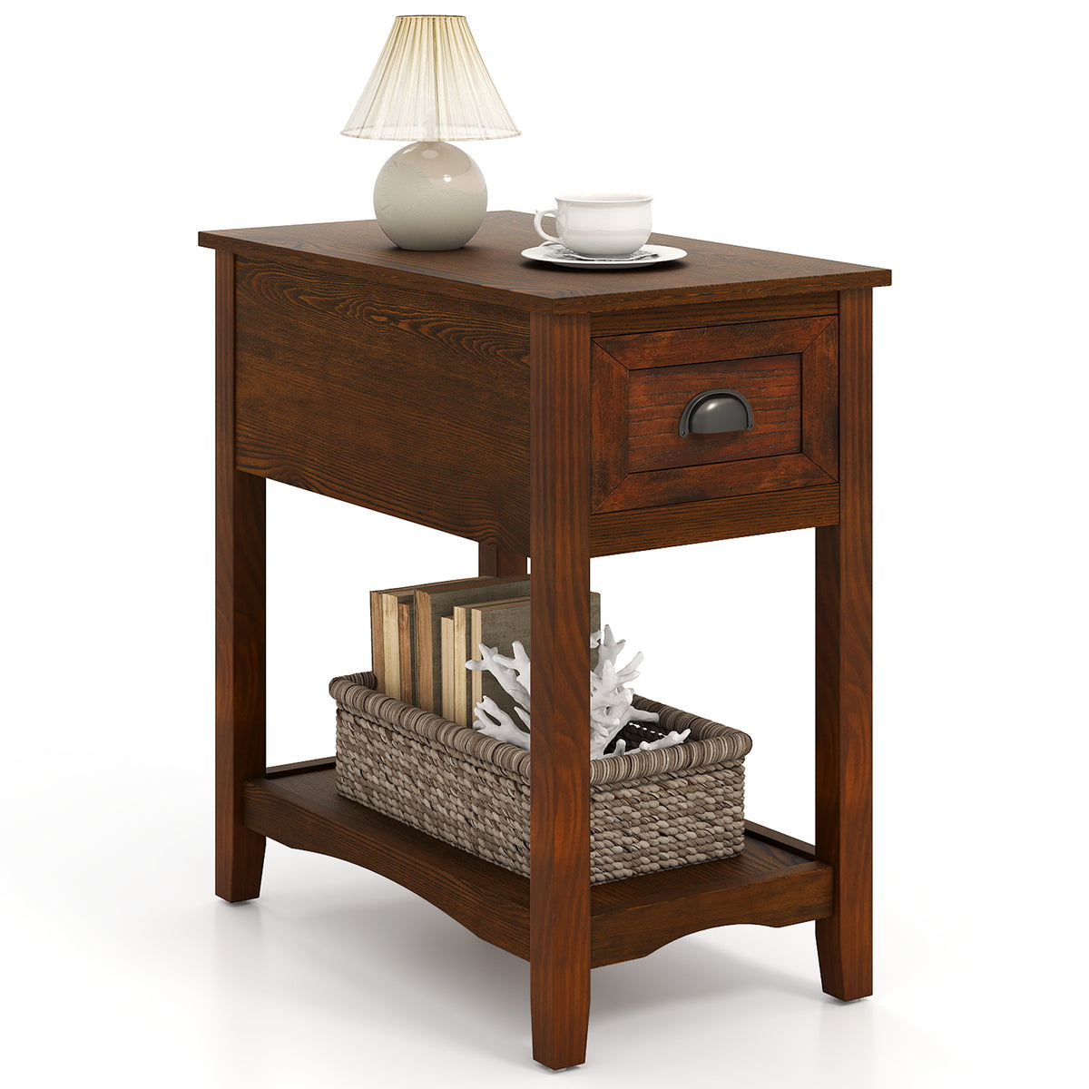 Contemporary Chair Side End Table Compact Table with Drawer Nightstand-Natural-End & Side Tables-DECOROLALA