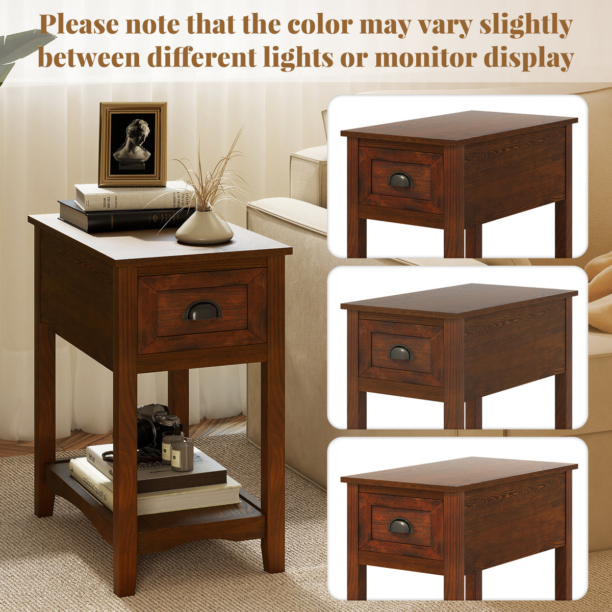 Contemporary Chair Side End Table Compact Table with Drawer Nightstand-Natural-End & Side Tables-DECOROLALA
