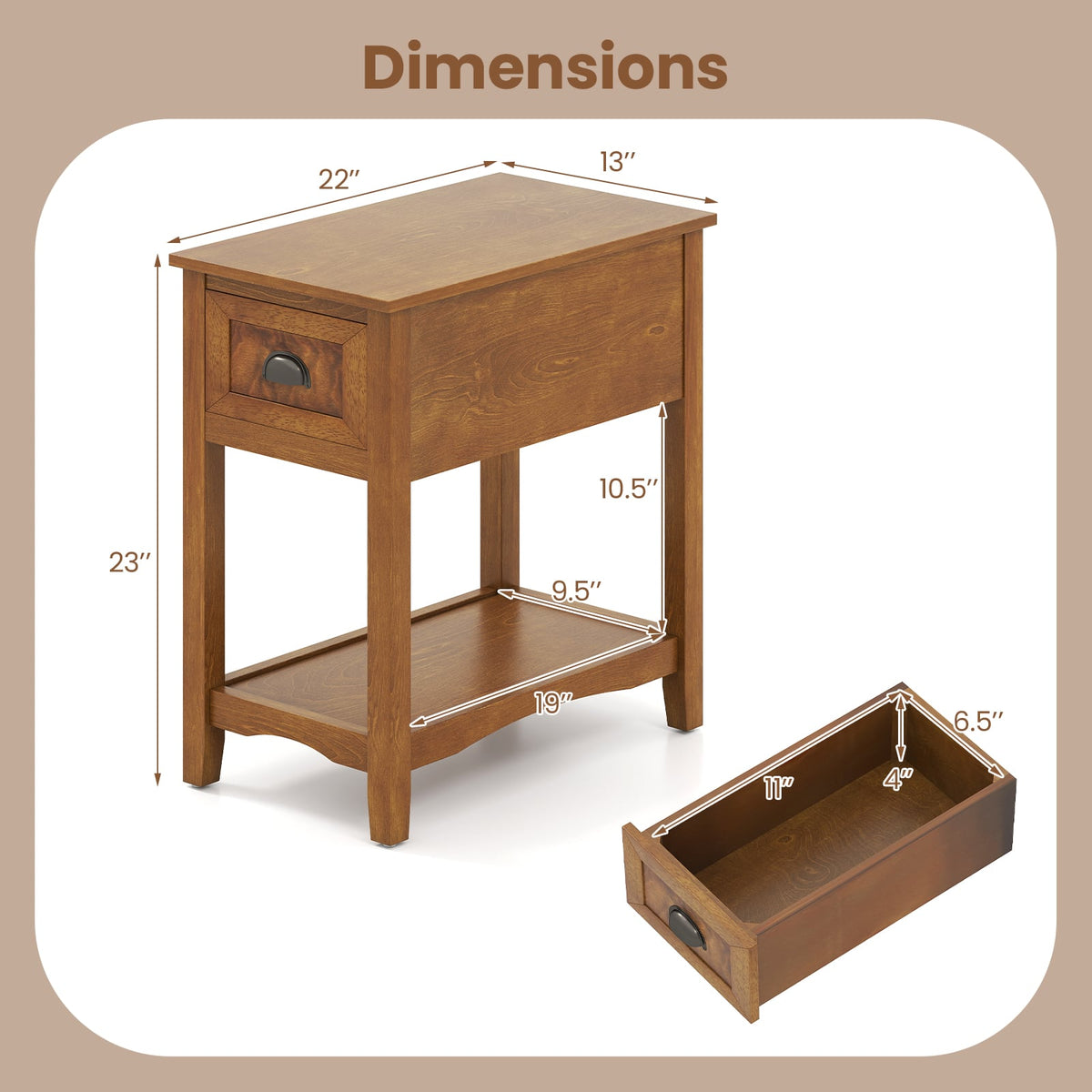 Contemporary Chair Side End Table Compact Table with Drawer Nightstand-Yellow-End & Side Tables-DECOROLALA