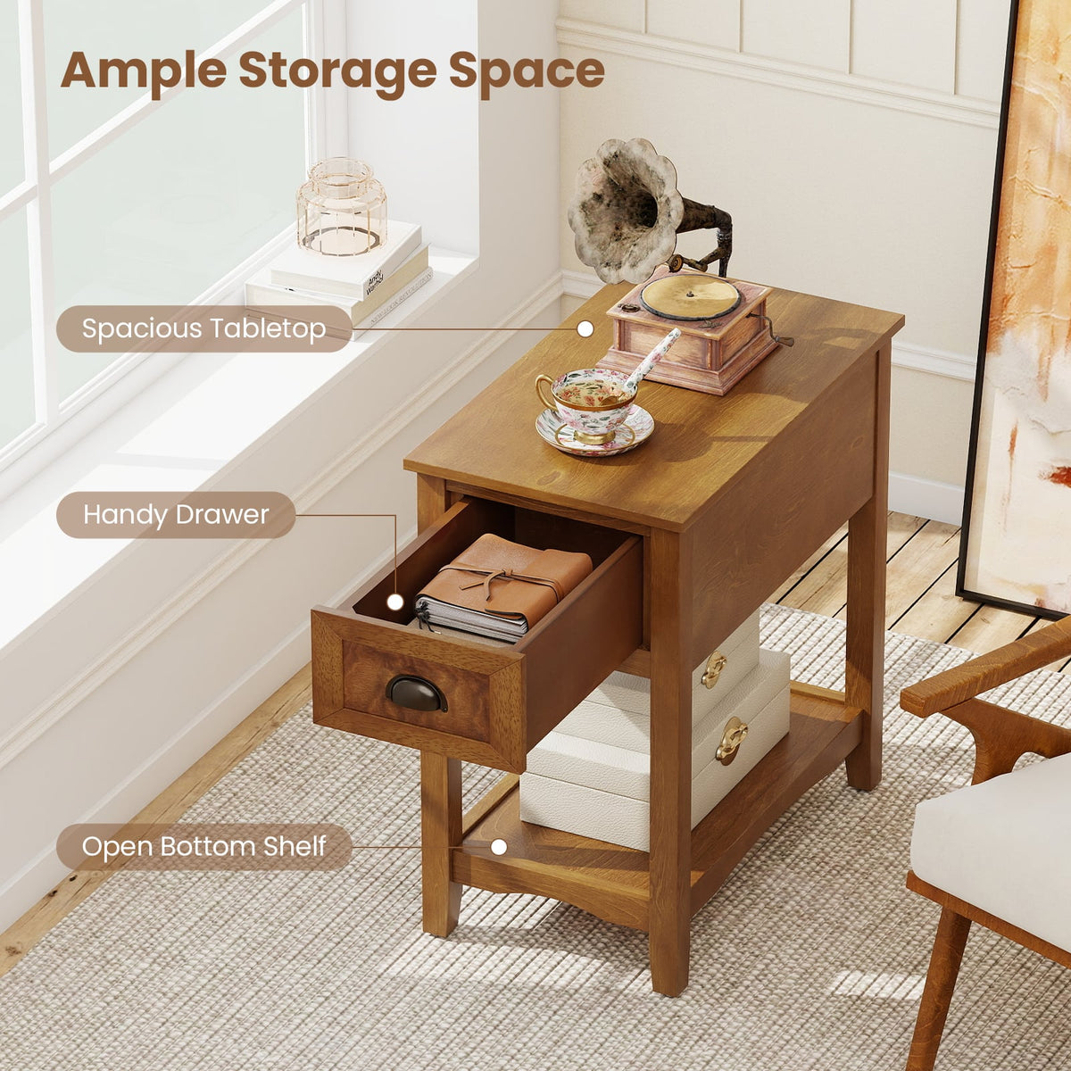 Contemporary Chair Side End Table Compact Table with Drawer Nightstand-Yellow-End & Side Tables-DECOROLALA