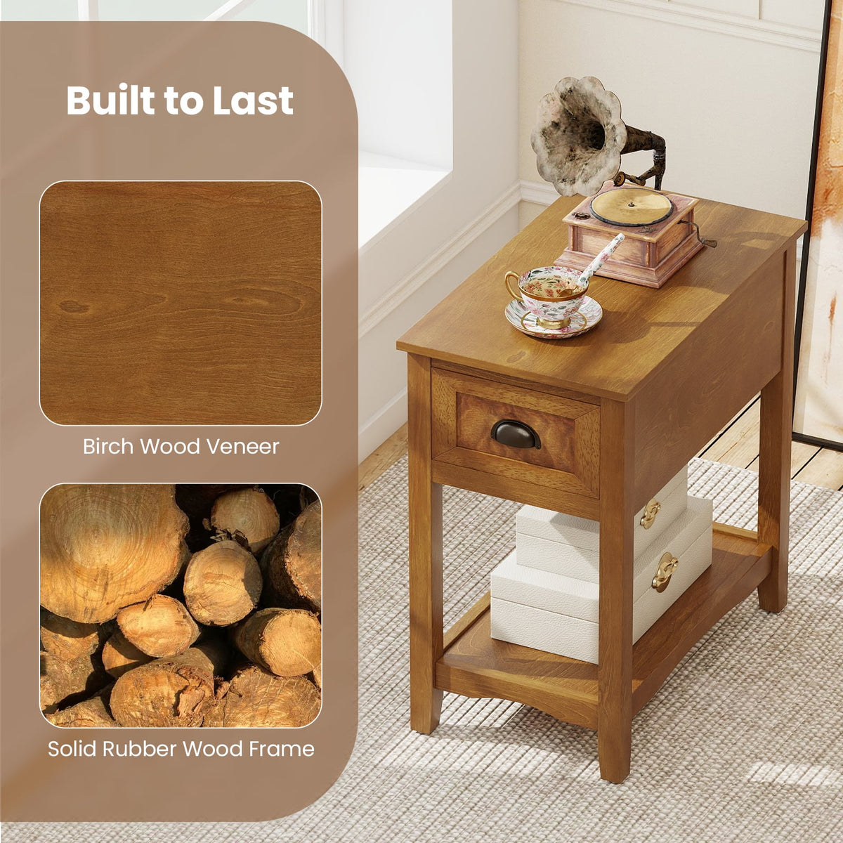 Contemporary Chair Side End Table Compact Table with Drawer Nightstand-Yellow-End & Side Tables-DECOROLALA
