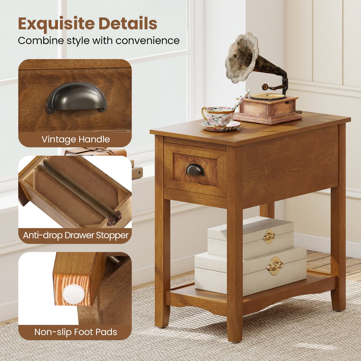 Contemporary Chair Side End Table Compact Table with Drawer Nightstand-Yellow-End & Side Tables-DECOROLALA