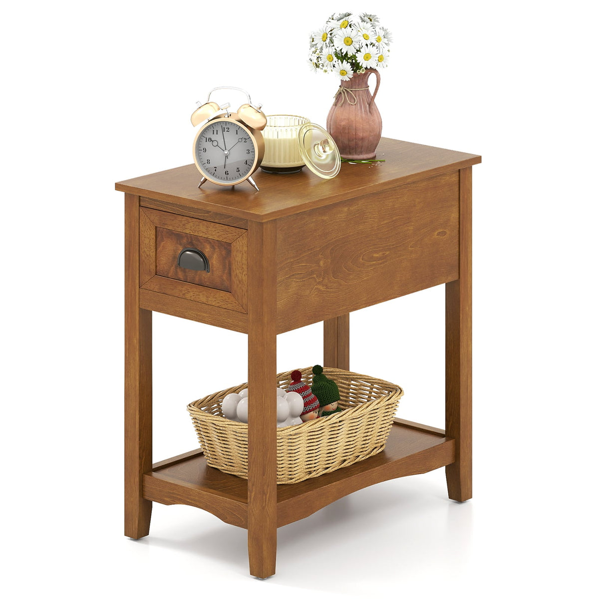 Contemporary Chair Side End Table Compact Table with Drawer Nightstand-Yellow-End & Side Tables-DECOROLALA