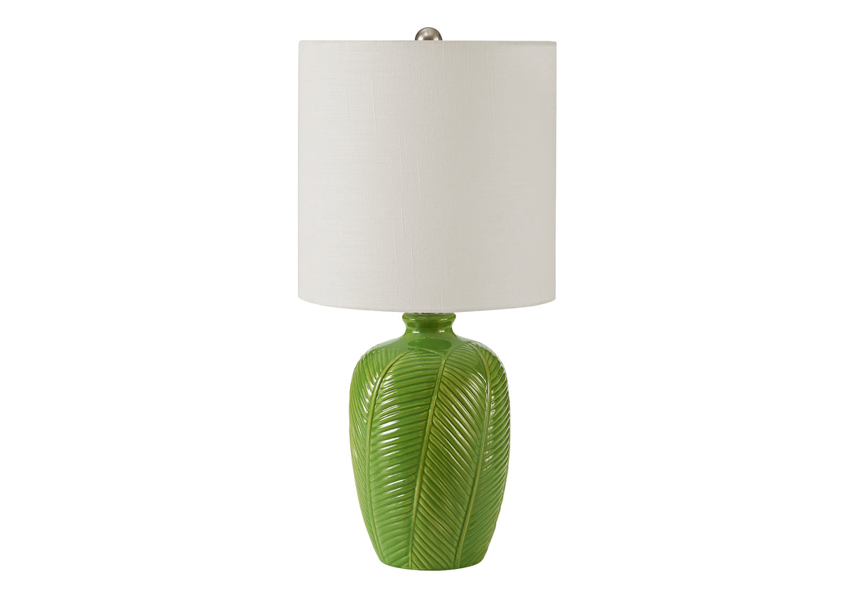 Contemporary Green Ceramic Table Lamp - 19"H White Shade-Table Lamps-DECOROLALA