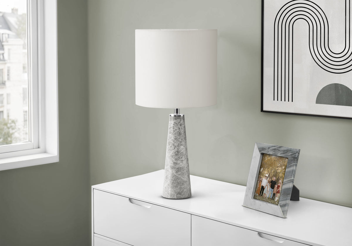 Contemporary Grey Marble Table Lamp - 22"H White Fabric Shade-Table Lamps-DECOROLALA