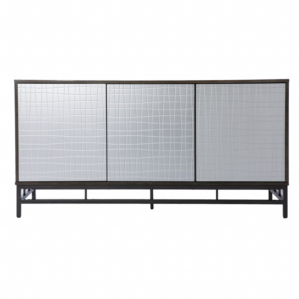 Contemporary Grid Lines Three Door Accent Cabinet-Sideboards-DECOROLALA
