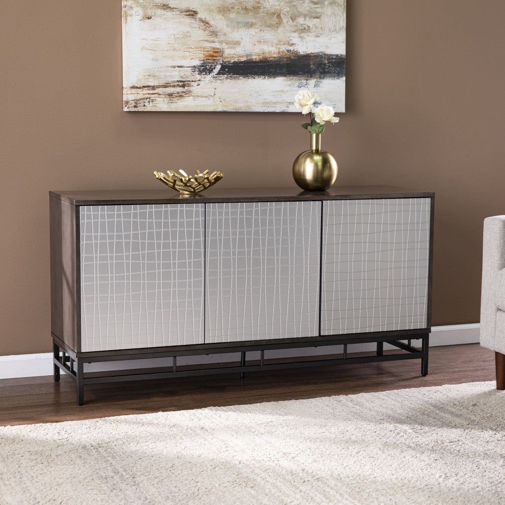 Contemporary Grid Lines Three Door Accent Cabinet-Sideboards-DECOROLALA