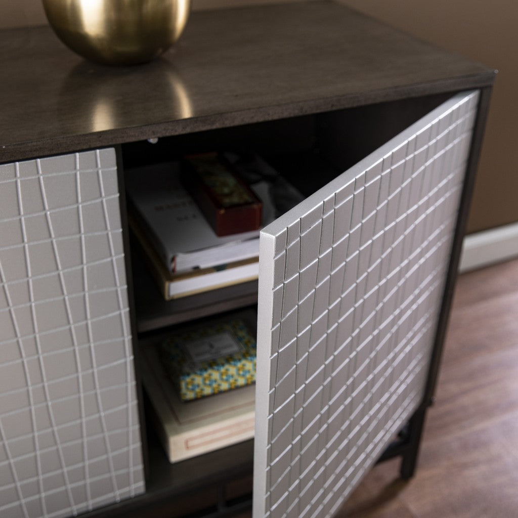 Contemporary Grid Lines Three Door Accent Cabinet-Sideboards-DECOROLALA