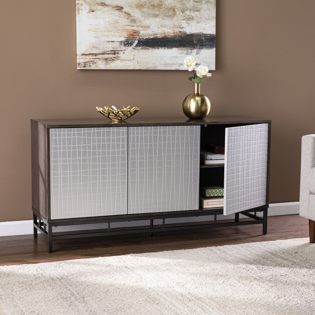 Contemporary Grid Lines Three Door Accent Cabinet-Sideboards-DECOROLALA