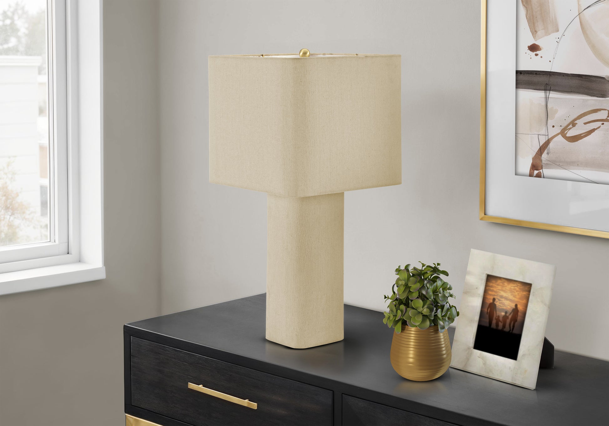 Contemporary Linen Table Lamp with Metal Base - 24"H-Table lamp-DECOROLALA